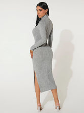 High Neck Ribbed Knit Bodycon Dress